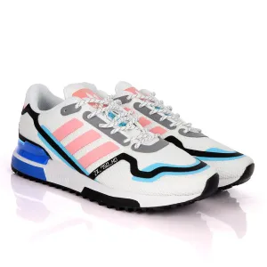 Adidas ZX 750 HD White Sneakers With Classic Peach And Royal Blue Designs