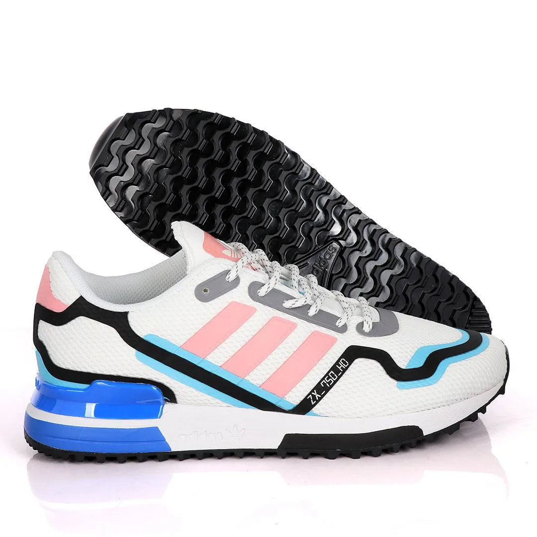 Adidas ZX 750 HD White Sneakers With Classic Peach And Royal Blue Designs