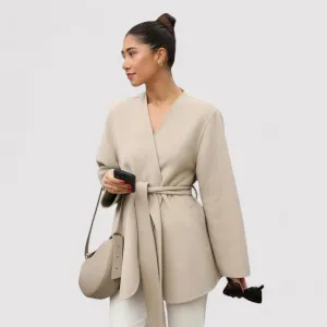 Ancien | Chic Midi Coat With Belt V-Neck Jacket