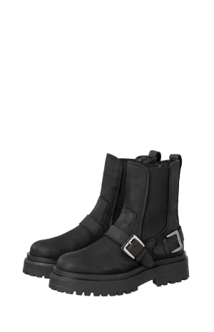 Black leather Chelsea boots with buckle details