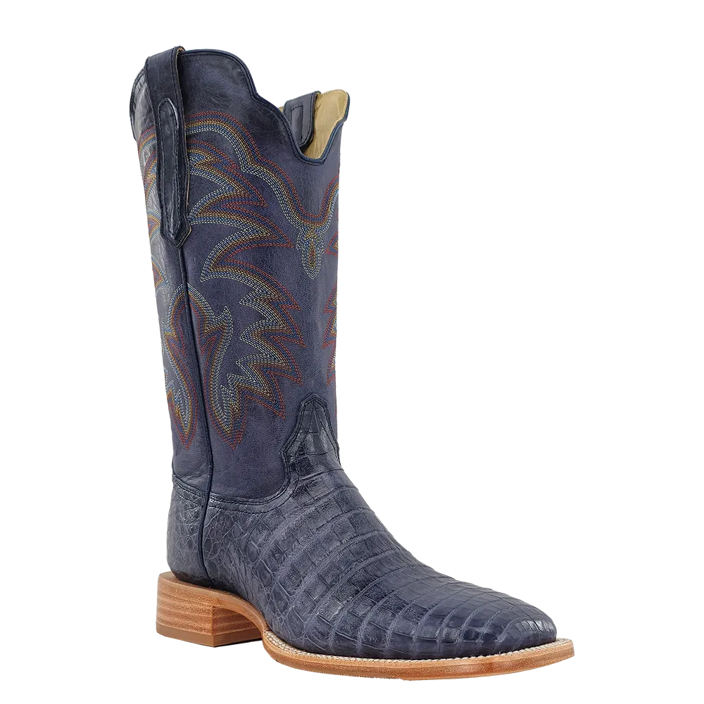 Blue Jean Caiman Belly Wide Square Toe Boot