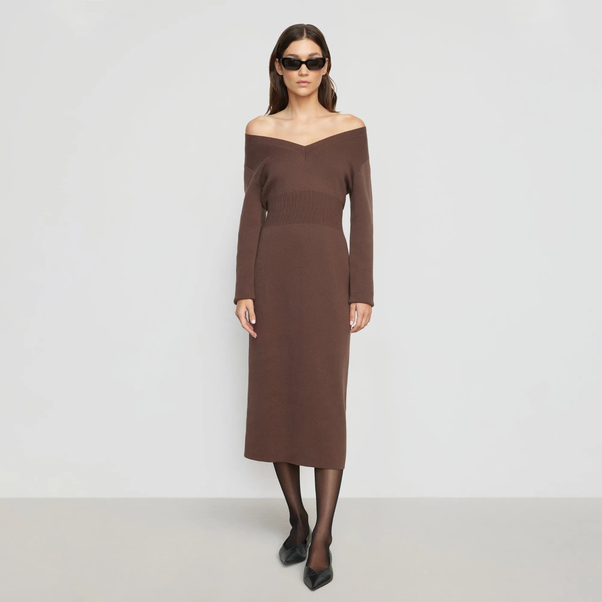 Bora Off-Shoulder V-Neck Sweater Dress