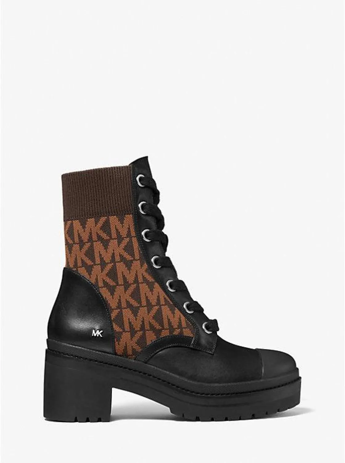 Brea Leather and Logo Jacquard Combat Boot