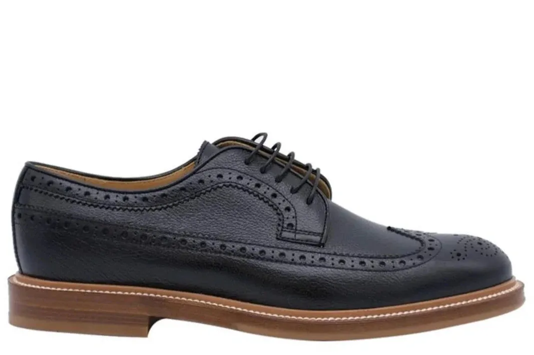 Brunello Cucinelli Men's Laced Leather Brogues In Black