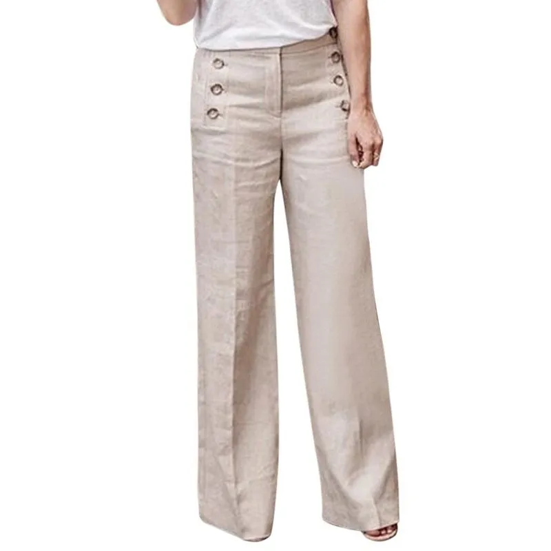 Button Detail Wide-Leg Pants