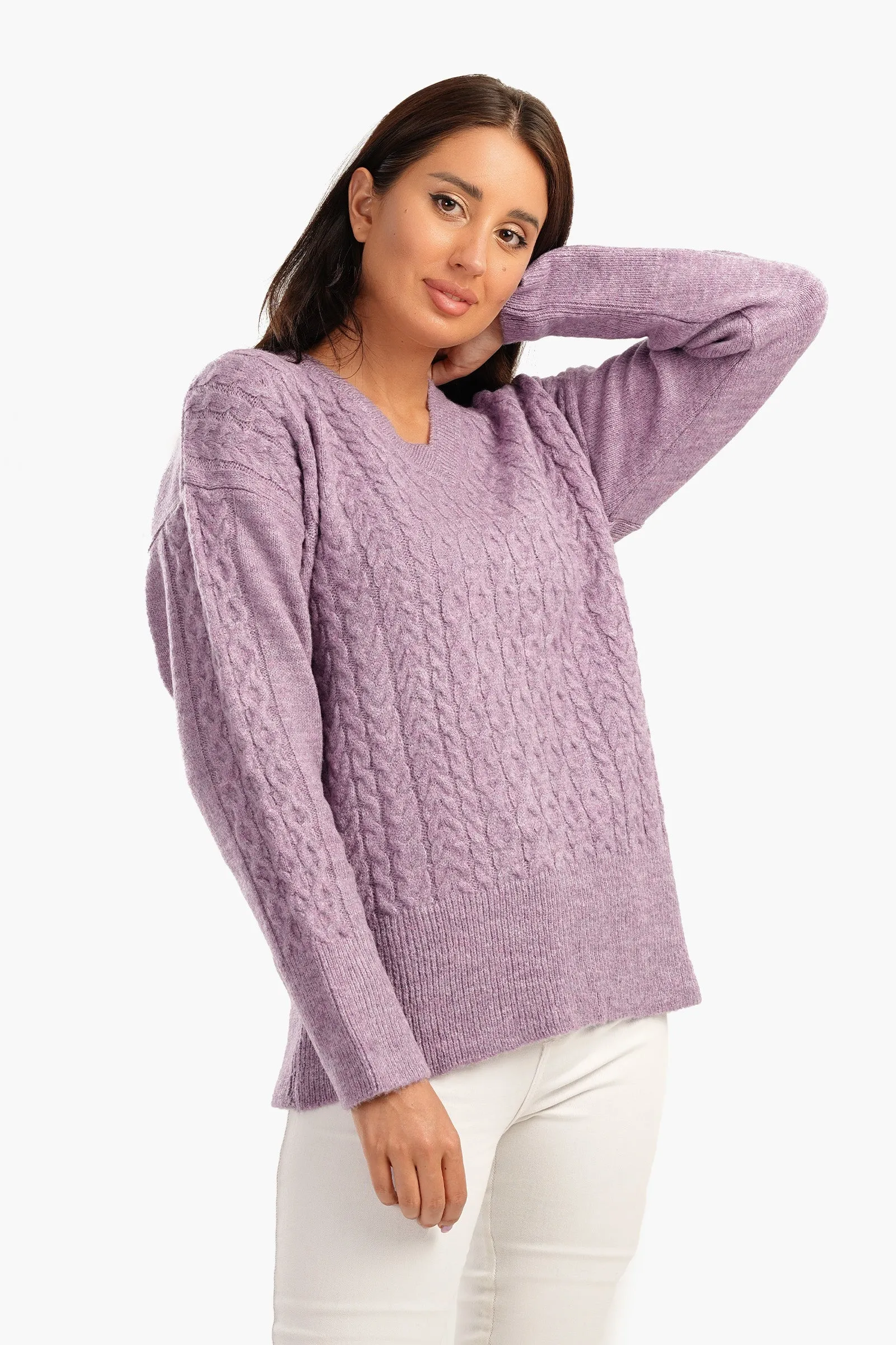 Cable Knitted V-Neck Pullover