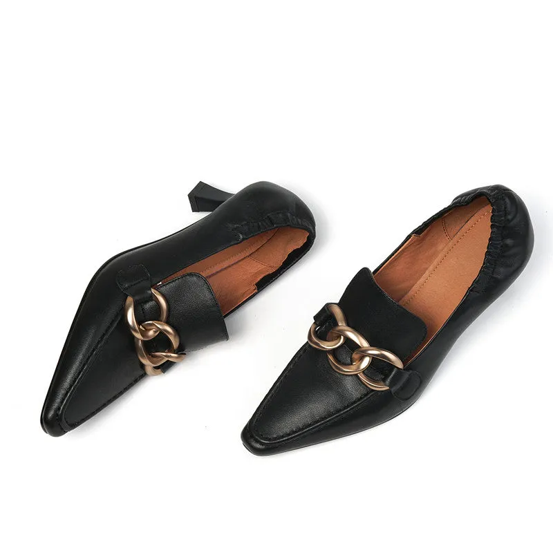 Camila Kitten Heel Loafers with Chain