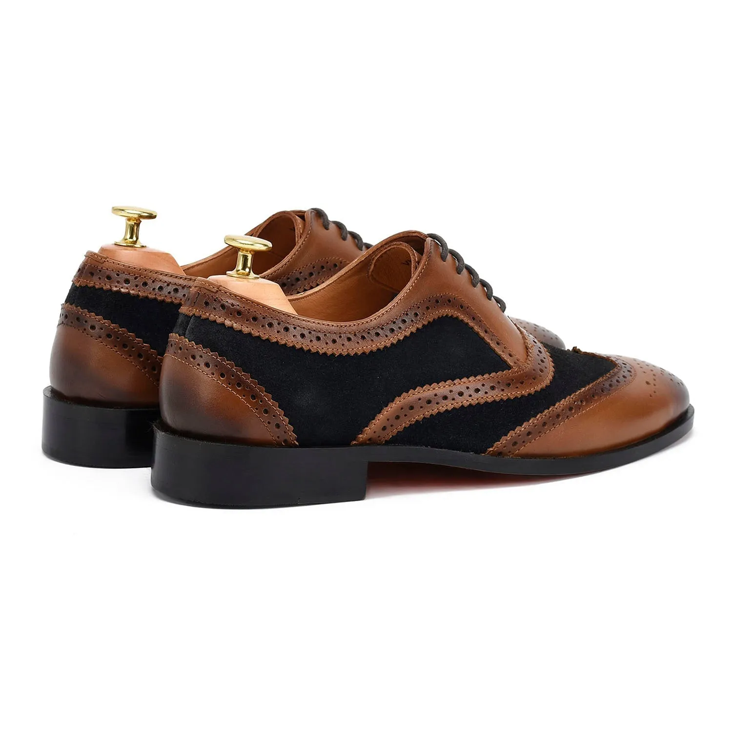 Caro London Tan Blue Brogues