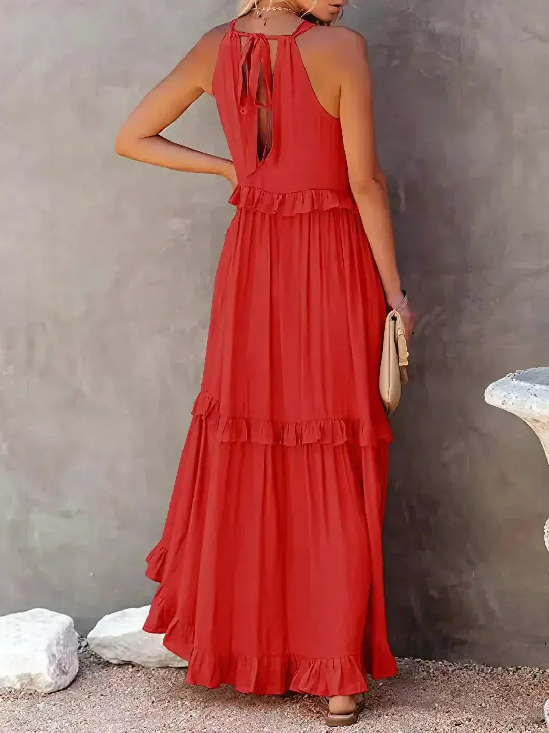 Charlize™ - Sunshine Breeze Halter Ruffle Maxi Dress