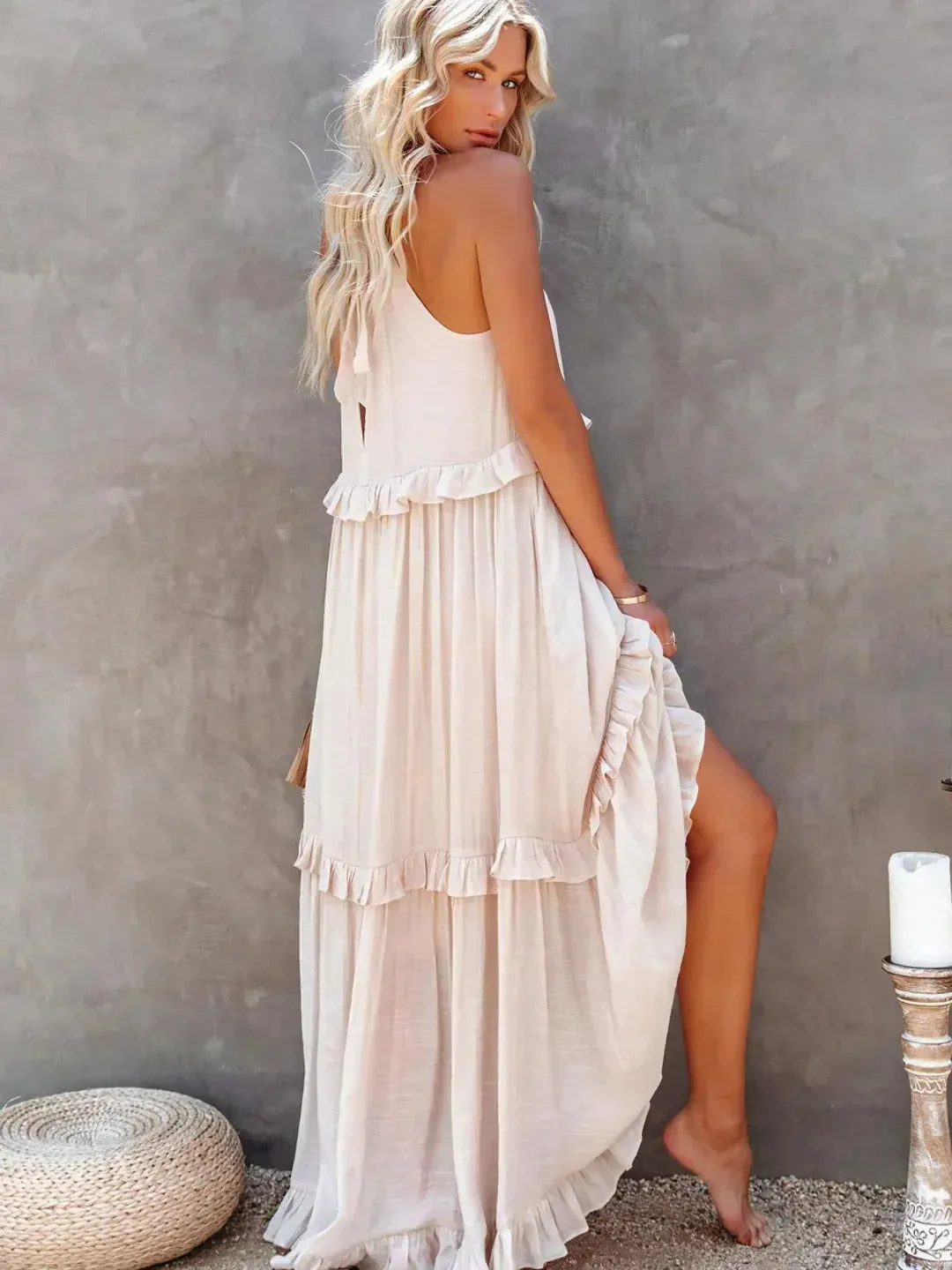 Charlize™ - Sunshine Breeze Halter Ruffle Maxi Dress