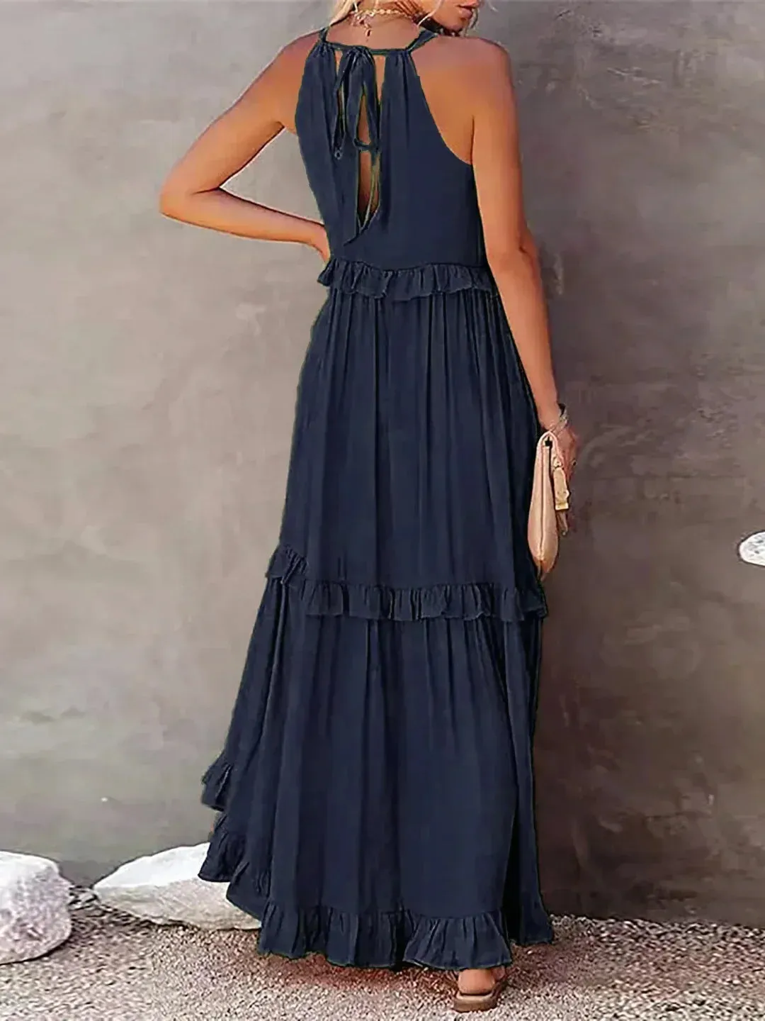 Charlize™ - Sunshine Breeze Halter Ruffle Maxi Dress