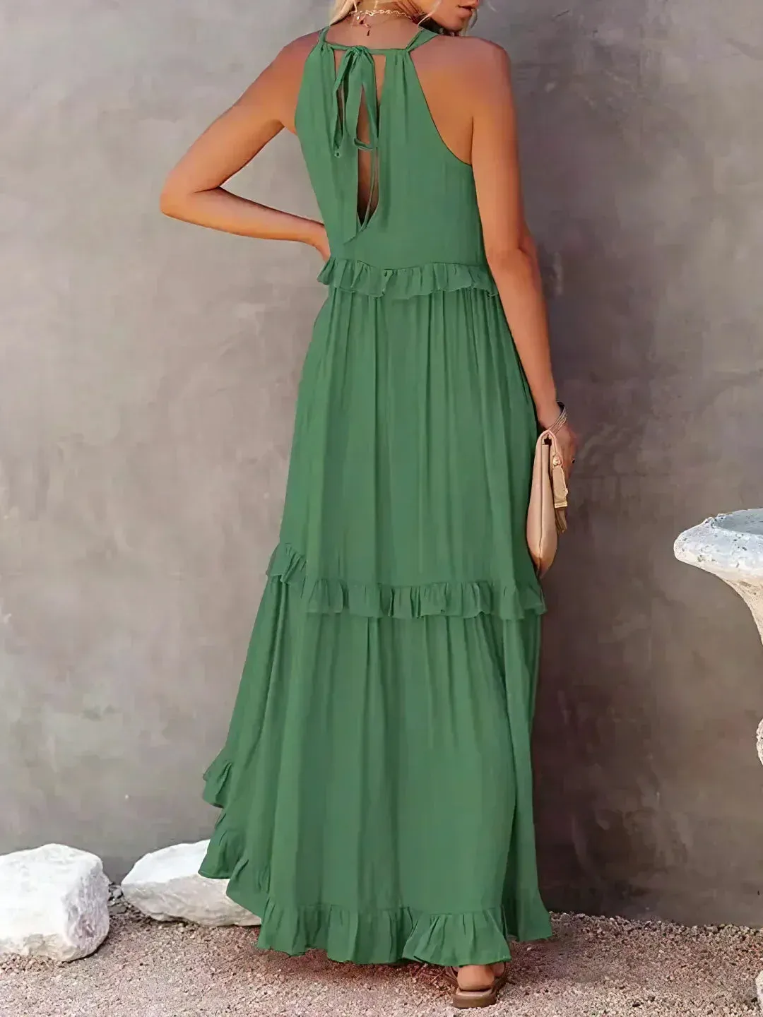 Charlize™ - Sunshine Breeze Halter Ruffle Maxi Dress