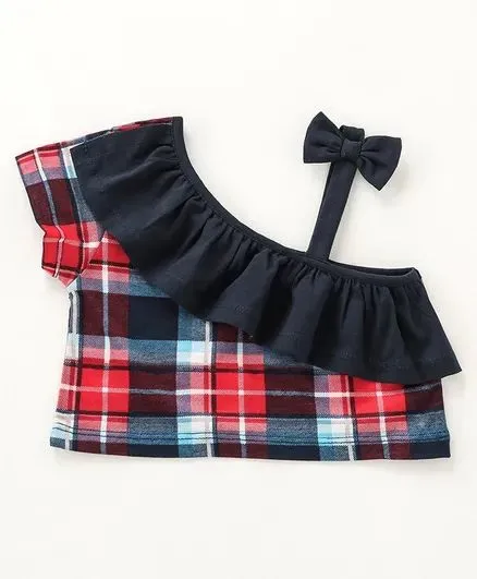 Checkered Frill and Strap Top Skirt Set