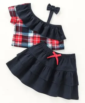 Checkered Frill and Strap Top Skirt Set