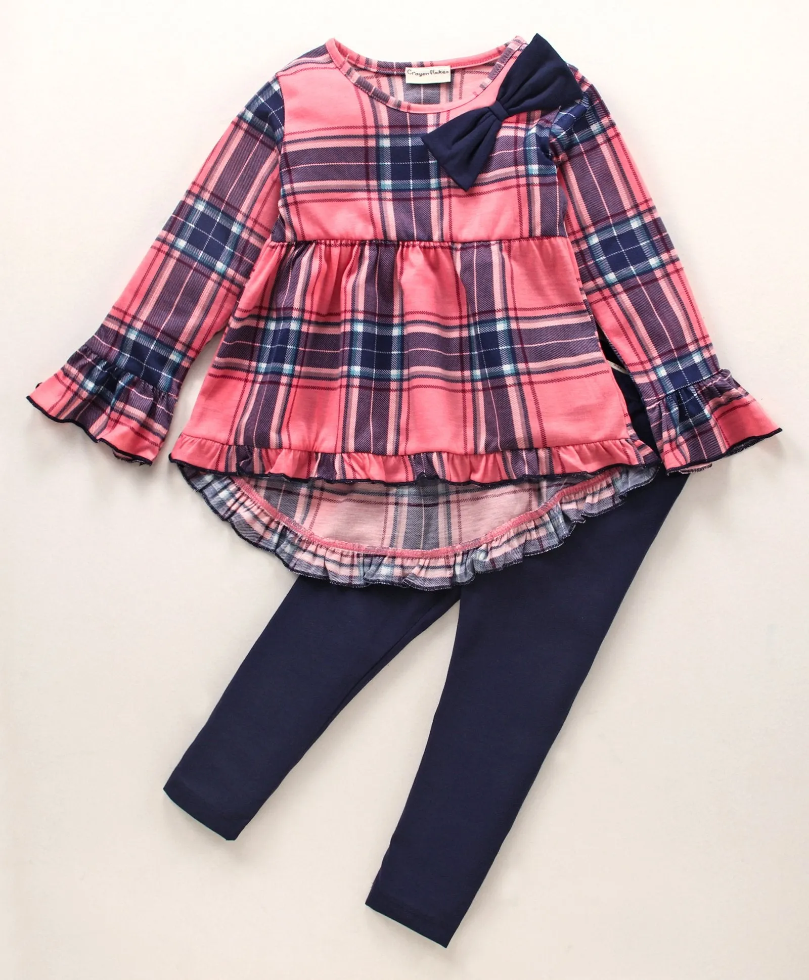 Checkered Frill with Bow Top Leggings Set