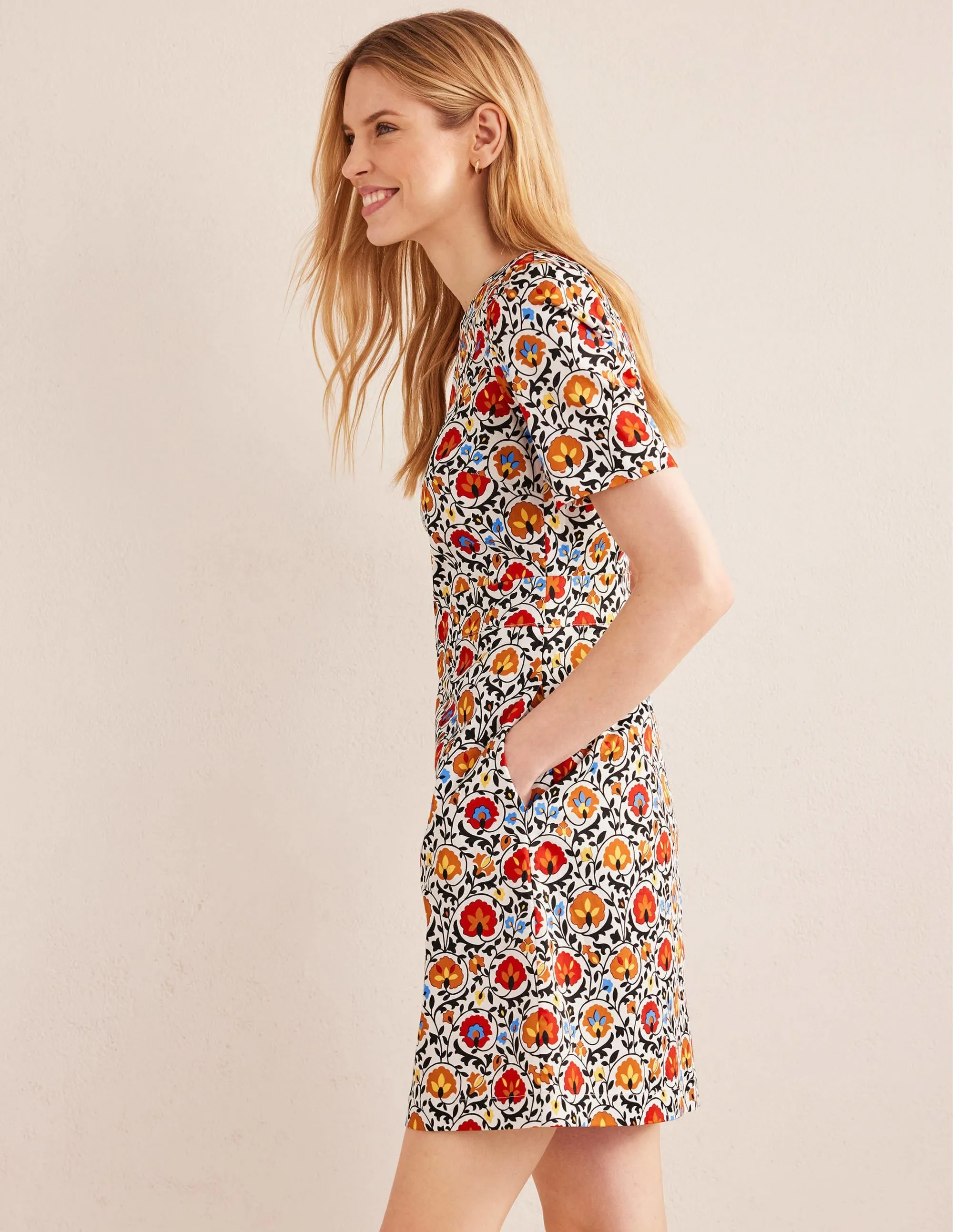 Cotton Mini Shift Dress-Multi, Enchanting Bloom