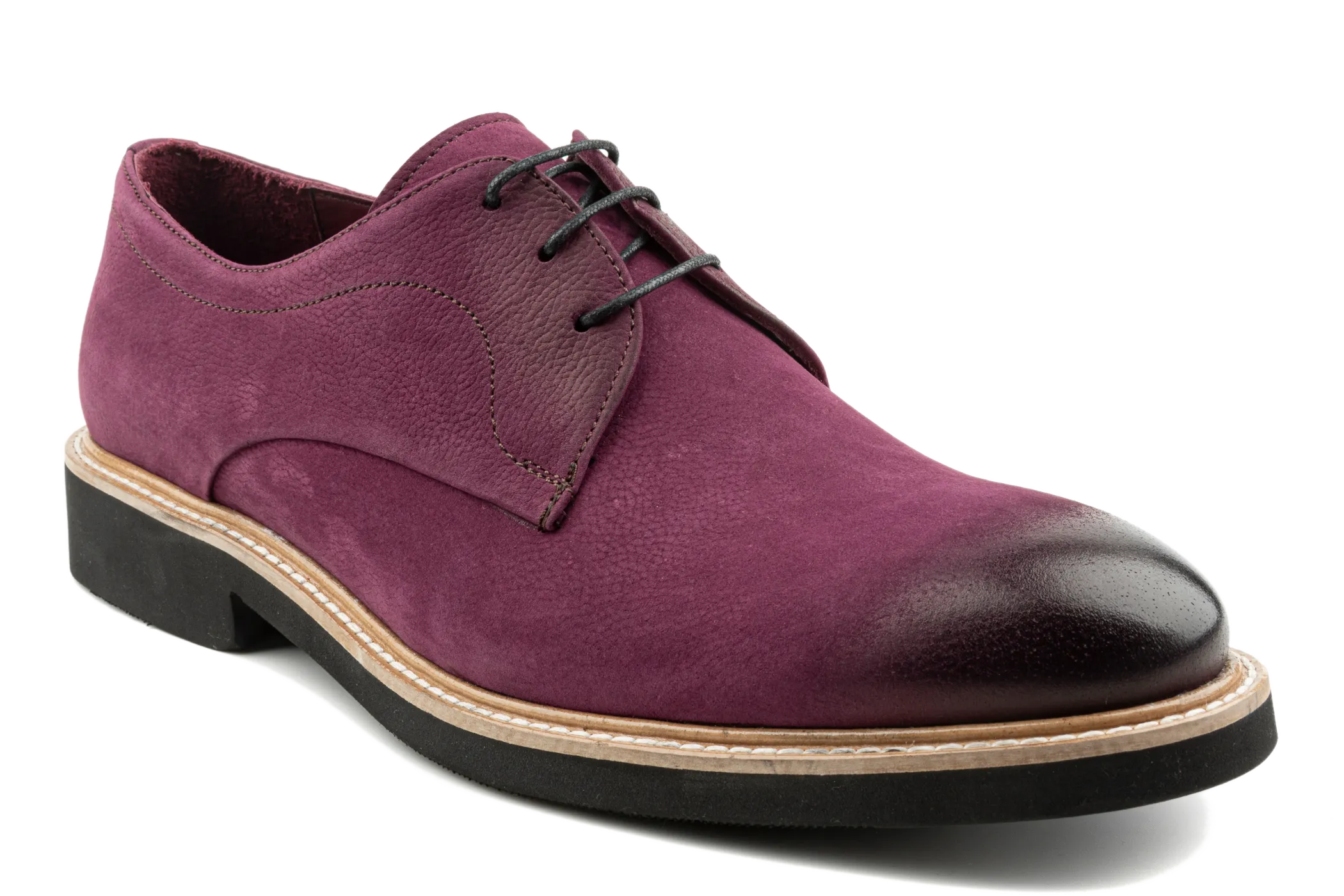 Debbano Raj Nubuck Leather Men's Derby Shoes, Derby Sneakers Plain Toe Derby with Cap Toe Effect, Derby Lace-Up, Burgundy Derby Shoes, Casual Must Have