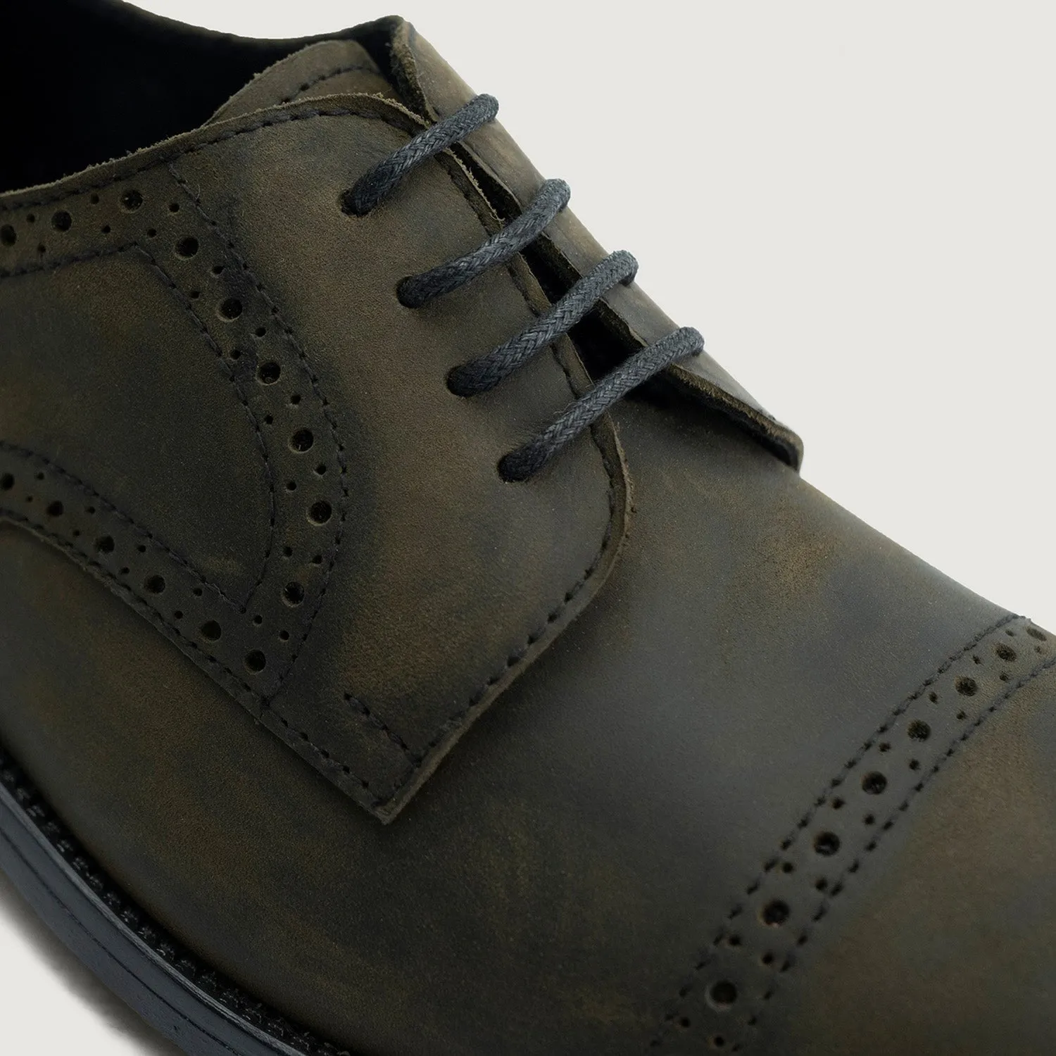 Dirk Brogues Derby Olive Oil Pullup Leather Shoes - StudGuard