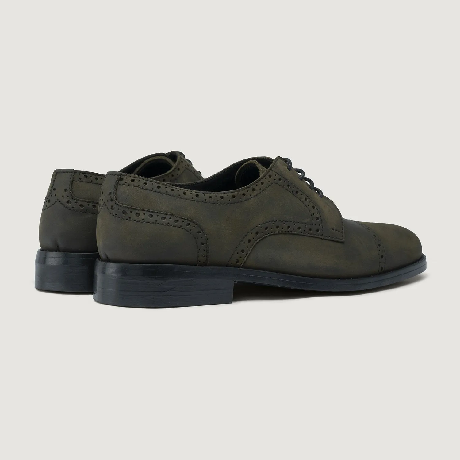 Dirk Brogues Derby Olive Oil Pullup Leather Shoes - StudGuard