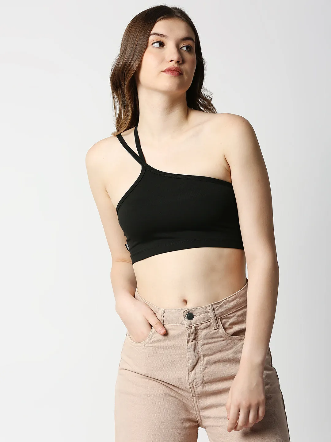 Disrupt Women Black Super Crop Trendy Slim Fit Crop Top