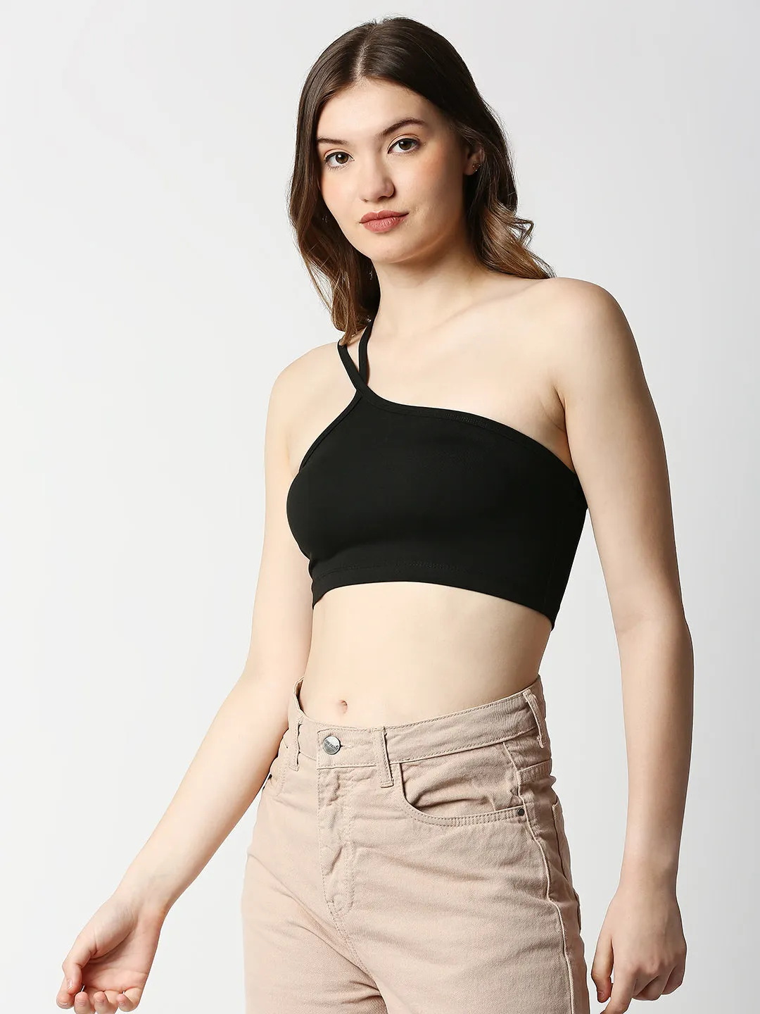 Disrupt Women Black Super Crop Trendy Slim Fit Crop Top