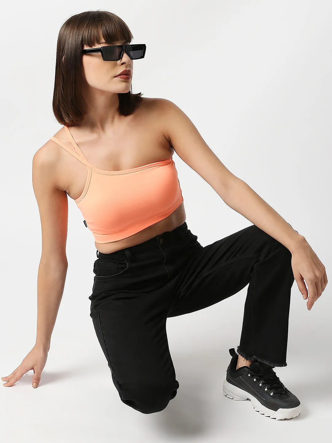 Disrupt Women Orange Super Crop Trendy Slim Fit Crop Top