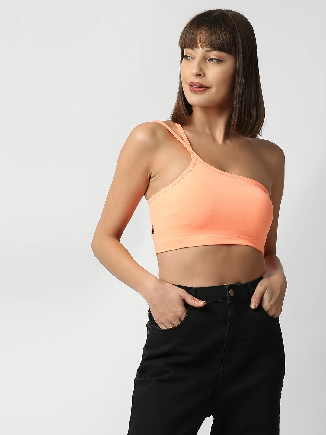 Disrupt Women Orange Super Crop Trendy Slim Fit Crop Top