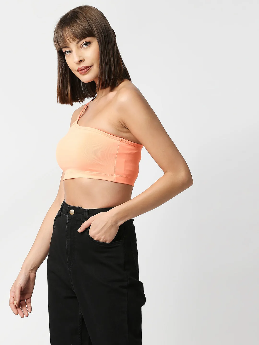 Disrupt Women Orange Super Crop Trendy Slim Fit Crop Top