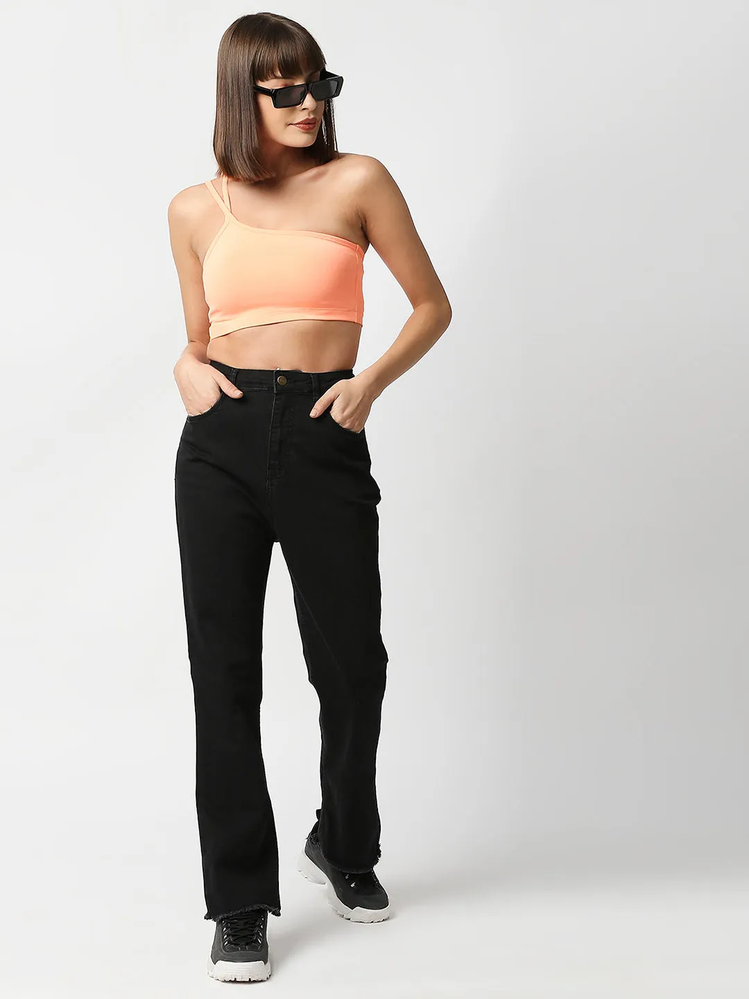 Disrupt Women Orange Super Crop Trendy Slim Fit Crop Top