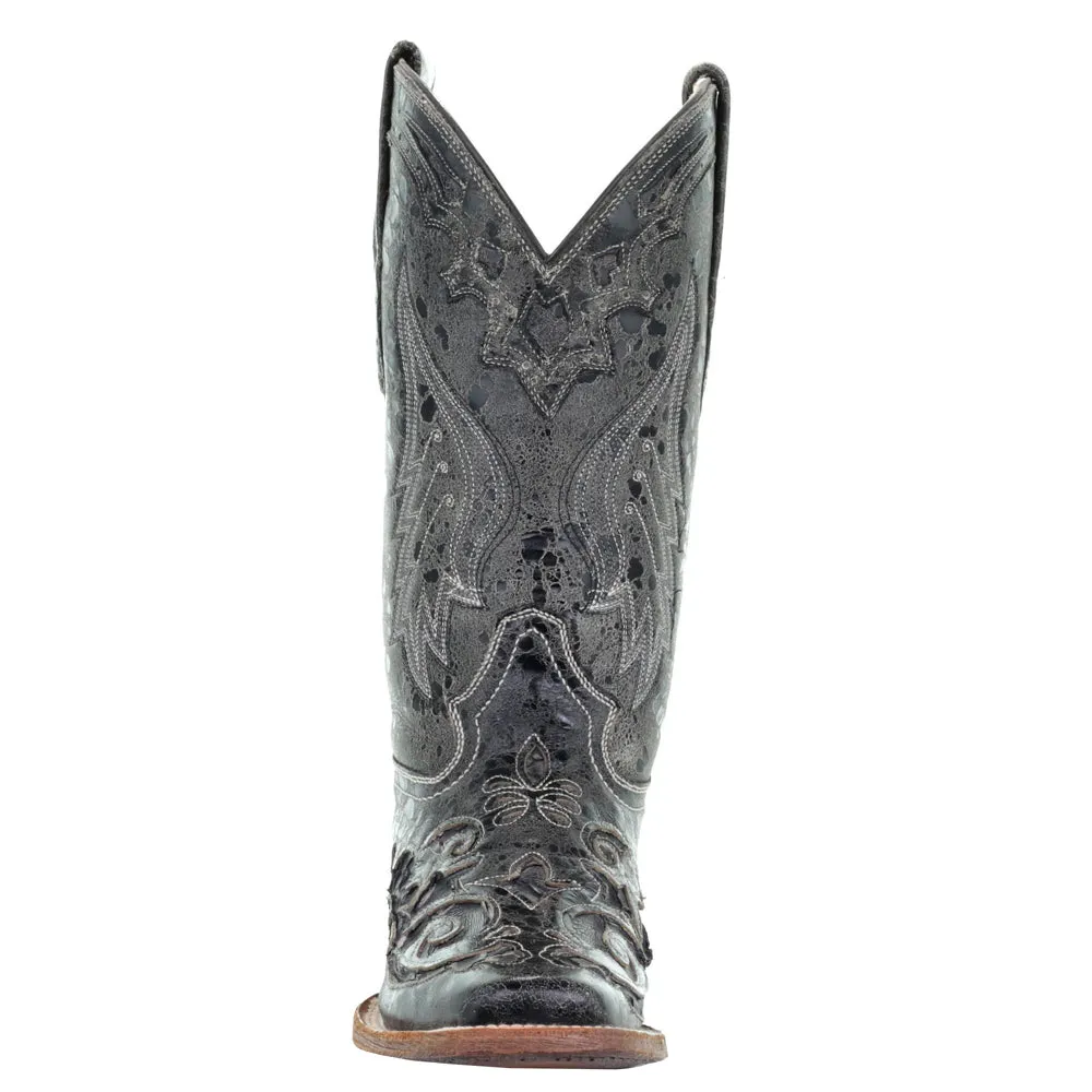 Distressed Embroidered Square Toe Cowboy Boots