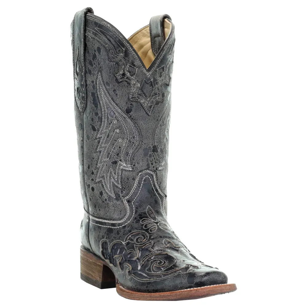 Distressed Embroidered Square Toe Cowboy Boots