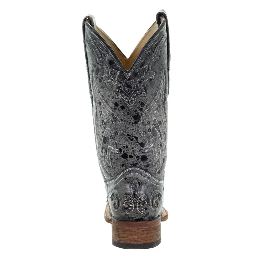 Distressed Embroidered Square Toe Cowboy Boots