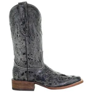 Distressed Embroidered Square Toe Cowboy Boots