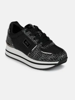 Dkny Women Black Printed Round Toe Lace-Ups Sneakers