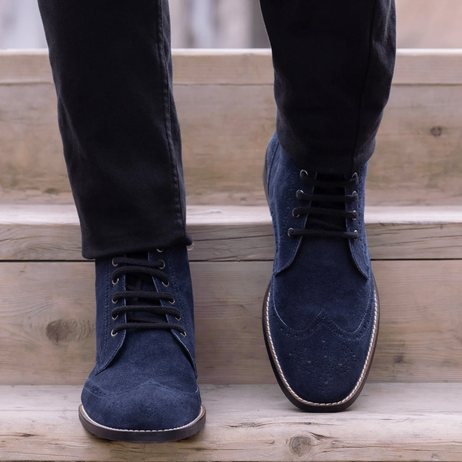 Duster Brogues Blue Suede Leather Boots - StudGuard