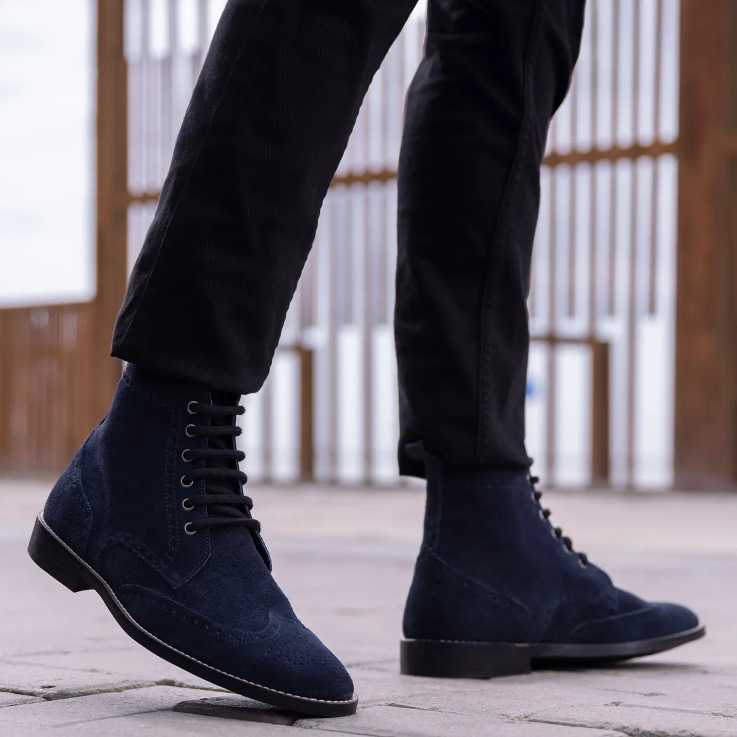 Duster Brogues Blue Suede Leather Boots - StudGuard