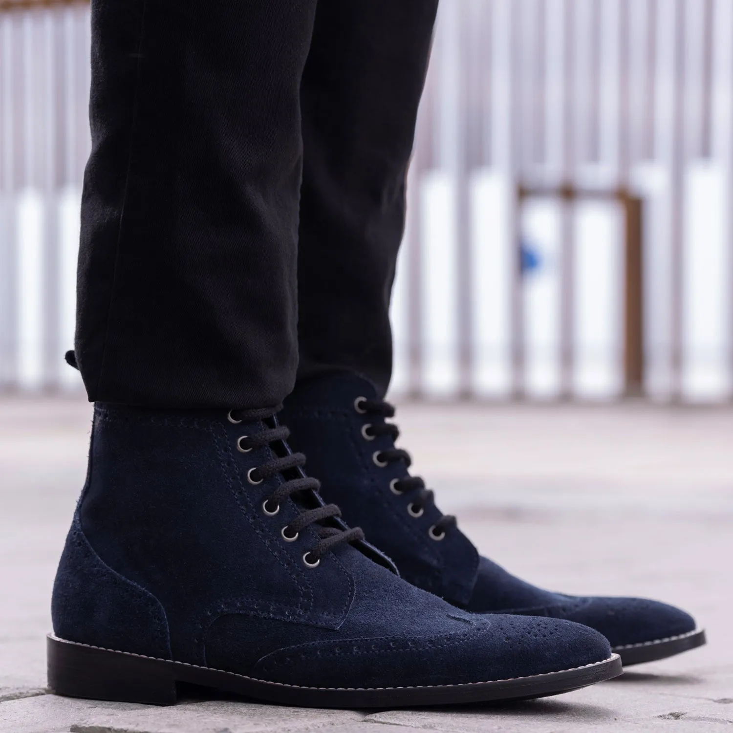 Duster Brogues Blue Suede Leather Boots - StudGuard