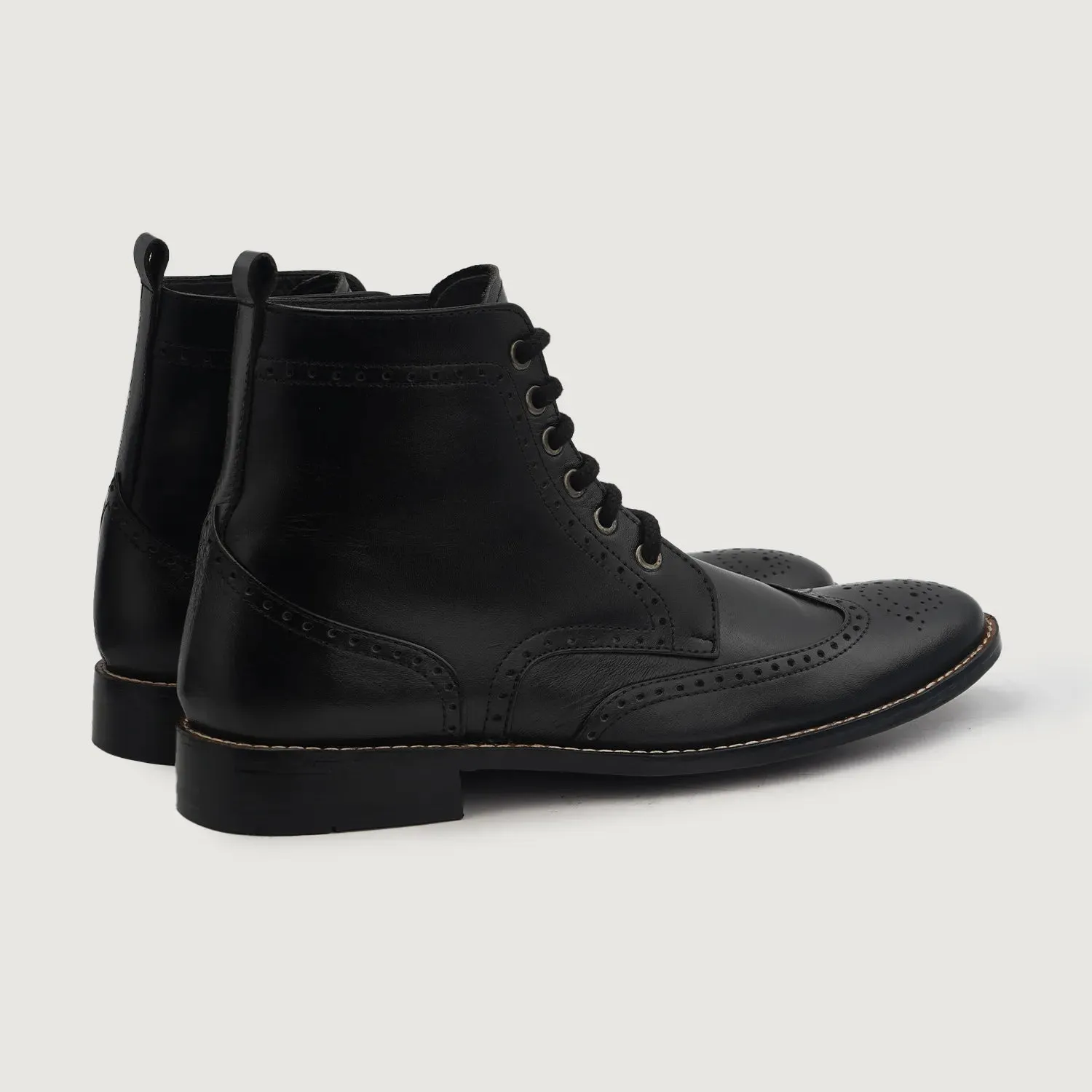 Duster Brogues Derby Black Leather Boots