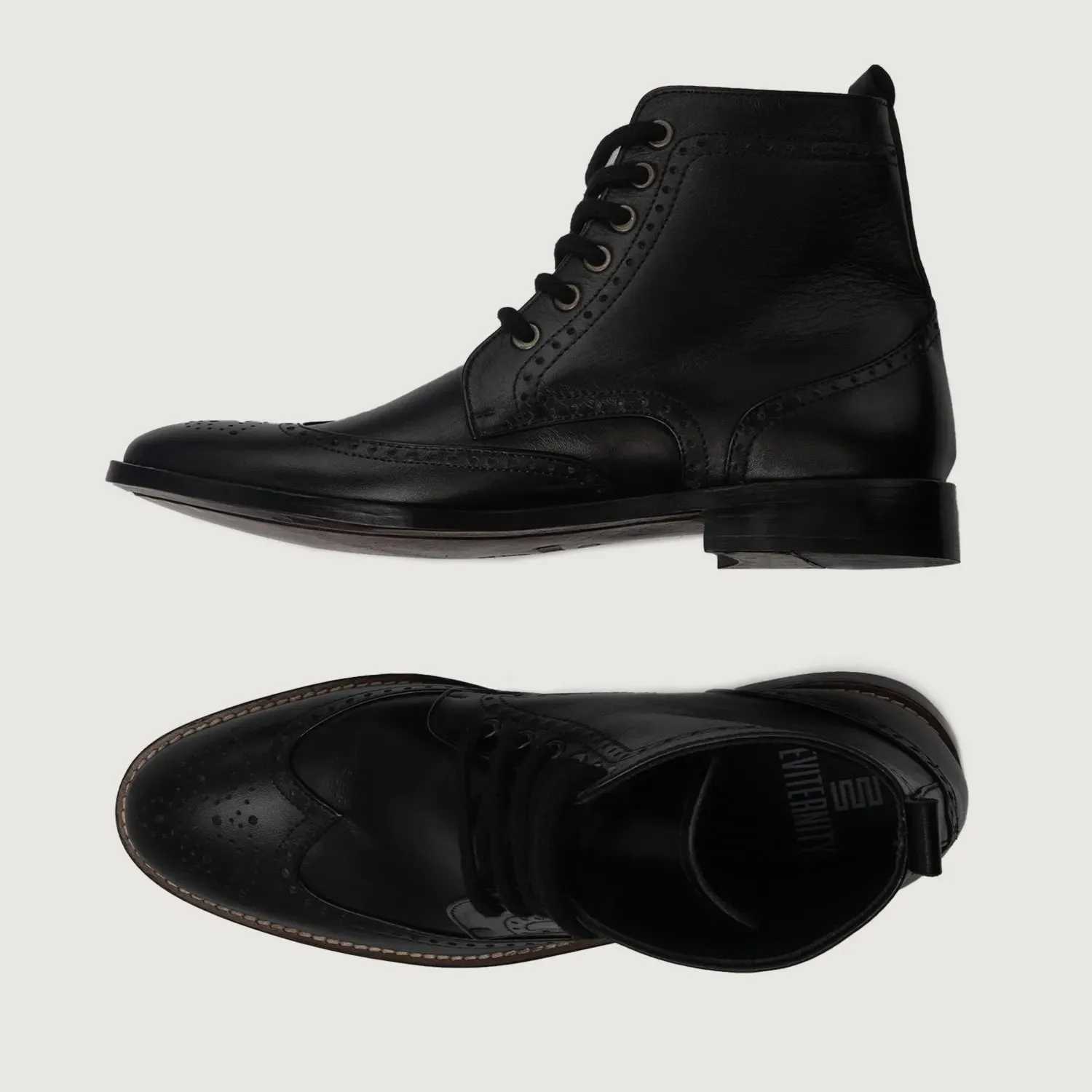 Duster Brogues Derby Black Leather Boots