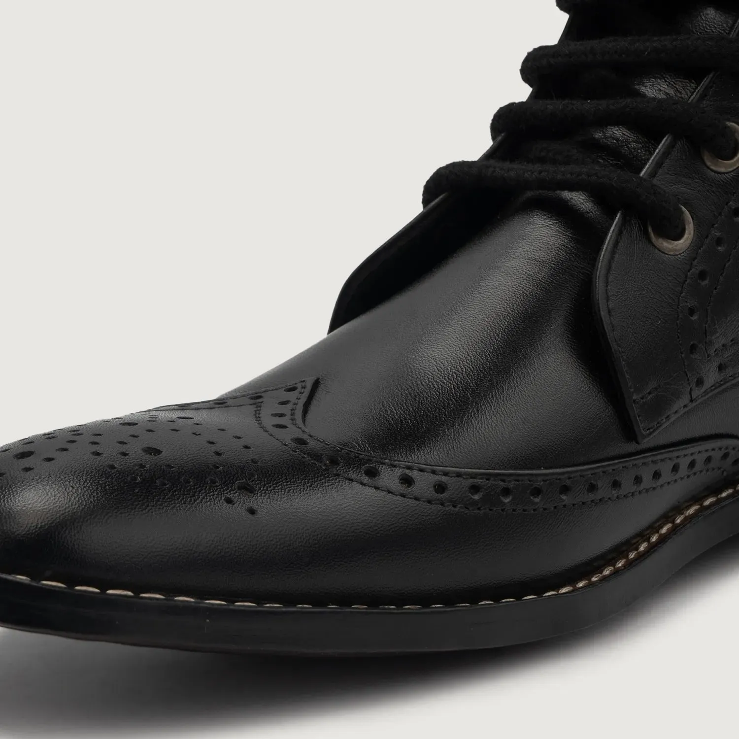 Duster Brogues Derby Black Leather Boots