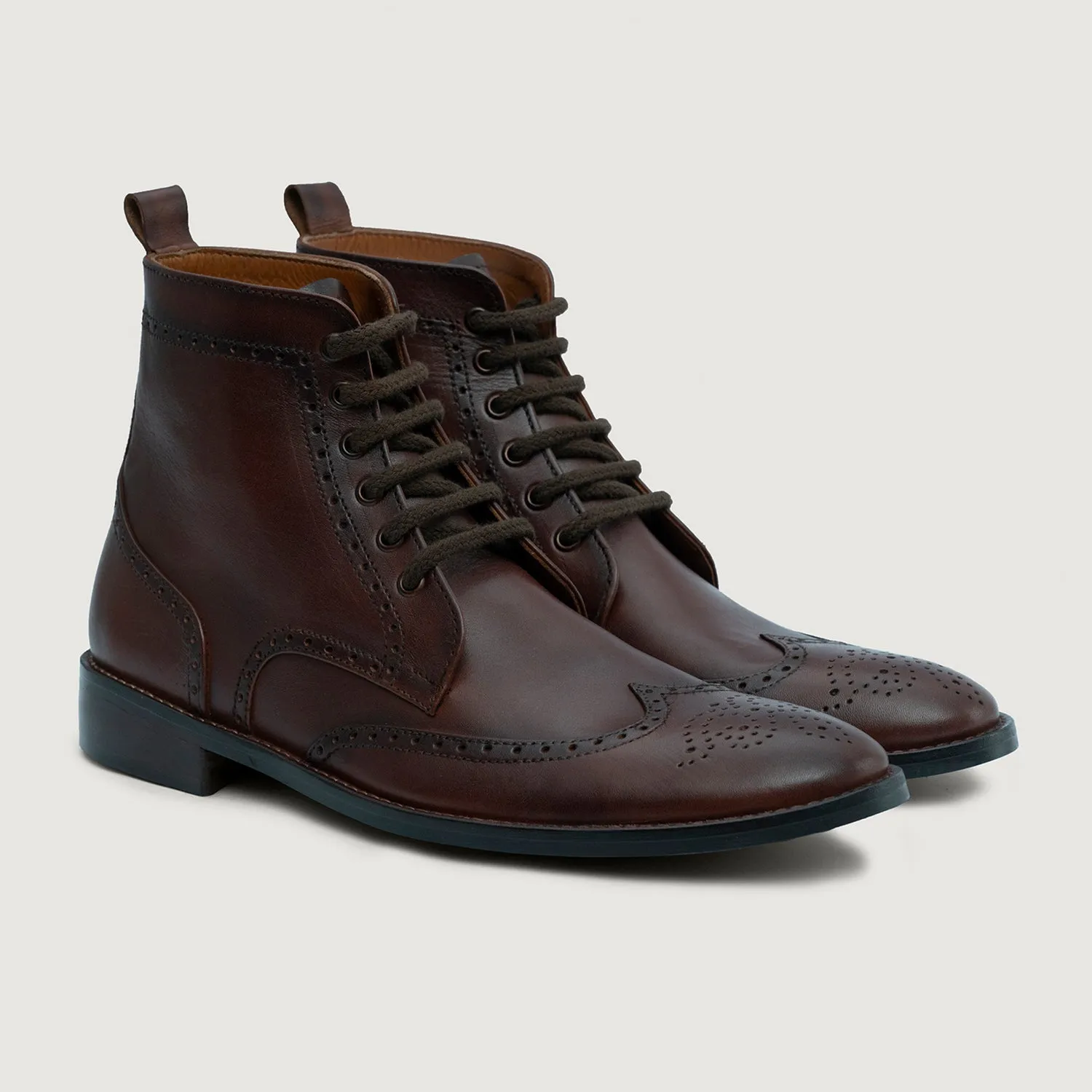 Duster Brogues Derby Brown Burnished Leather Boots - StudGuard