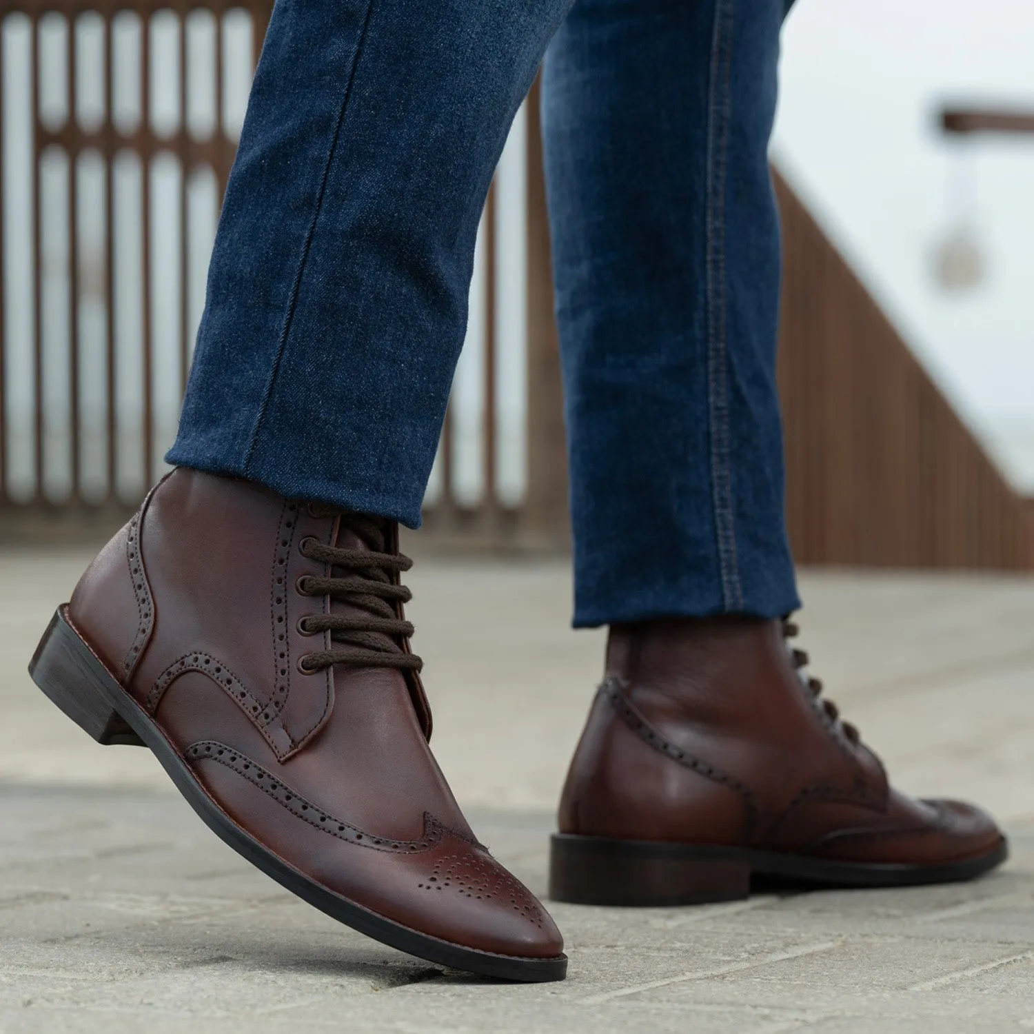 Duster Brogues Derby Brown Burnished Leather Boots - StudGuard