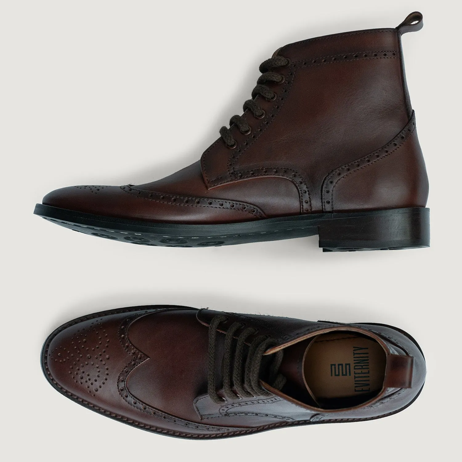 Duster Brogues Derby Brown Burnished Leather Boots - StudGuard