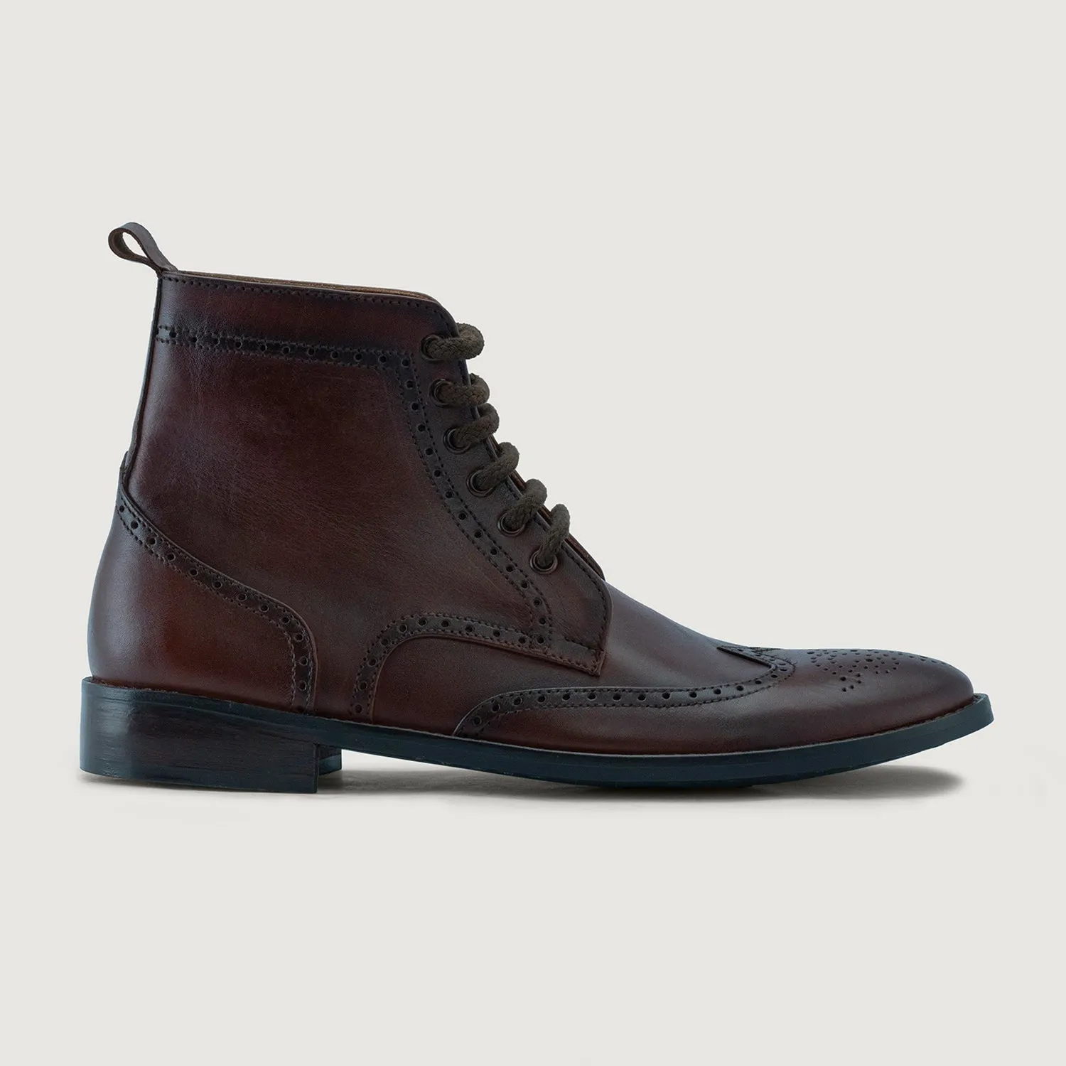 Duster Brogues Derby Brown Burnished Leather Boots - StudGuard