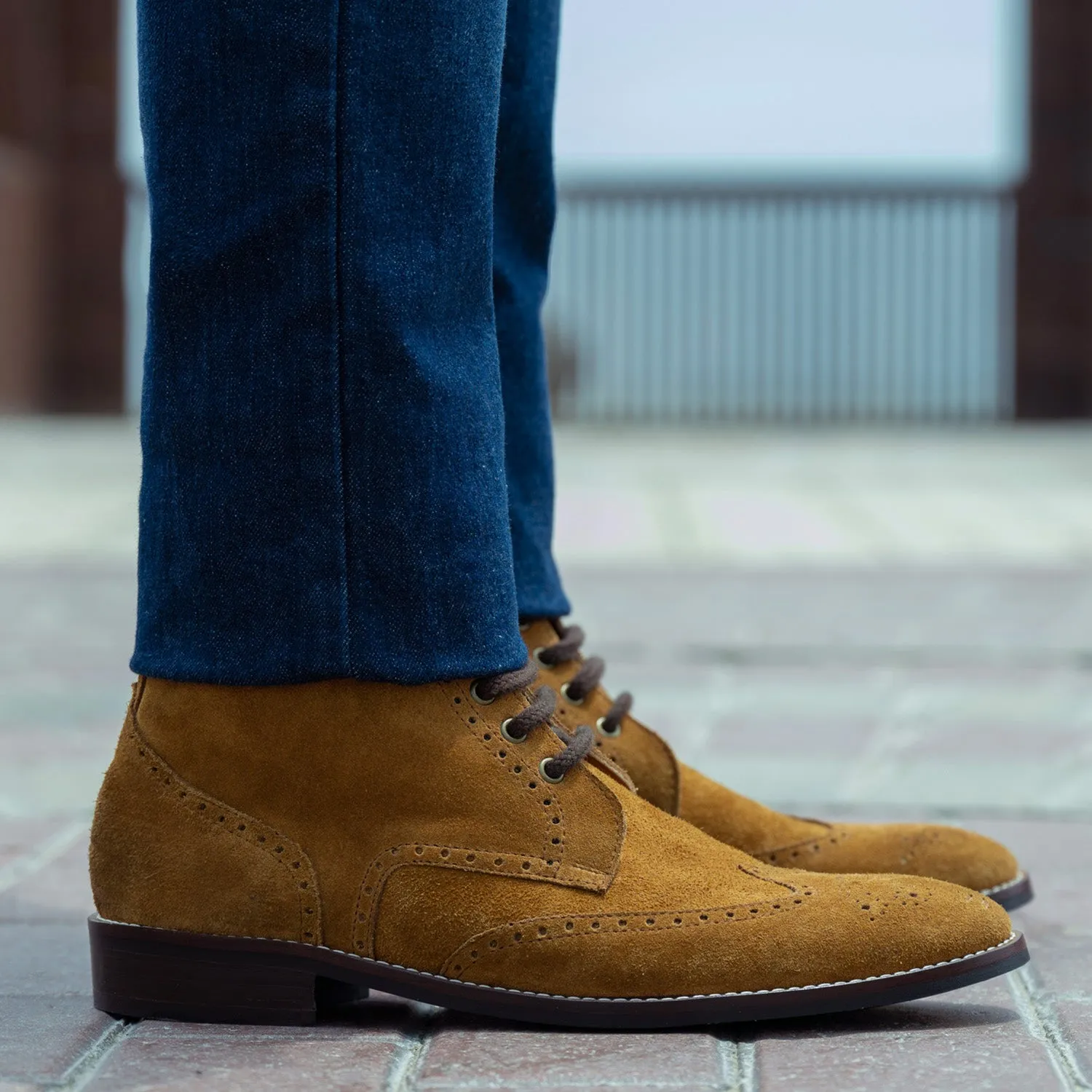 Duster Brogues Derby Brown Suede Leather Boots - StudGuard