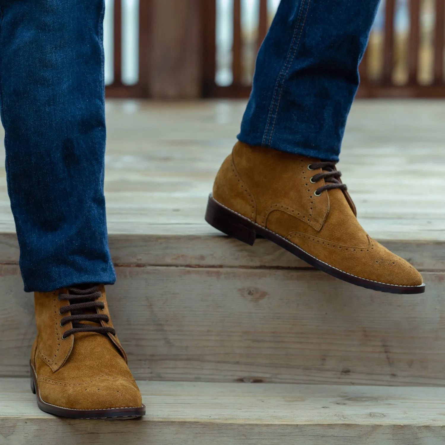 Duster Brogues Derby Brown Suede Leather Boots - StudGuard