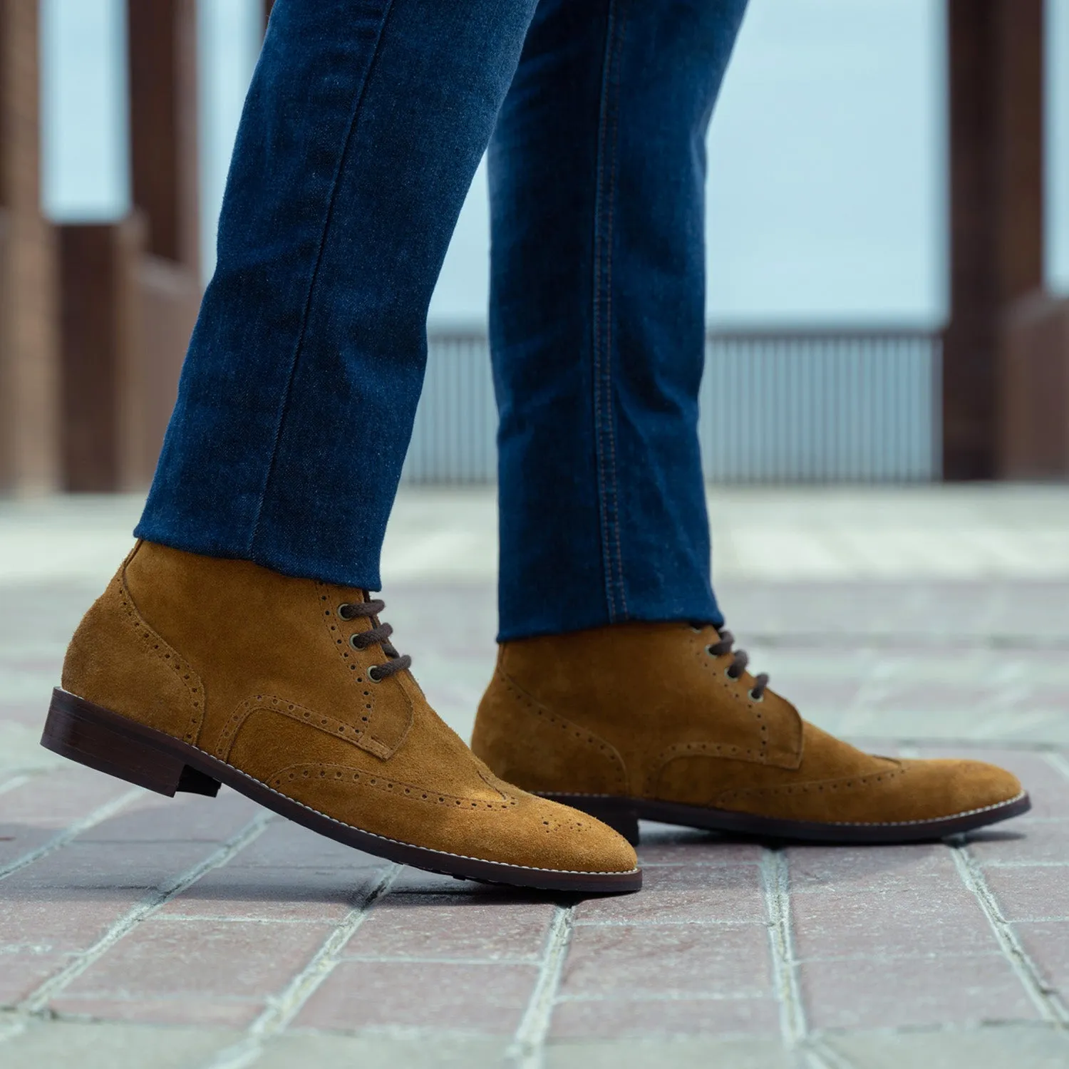 Duster Brogues Derby Brown Suede Leather Boots - StudGuard