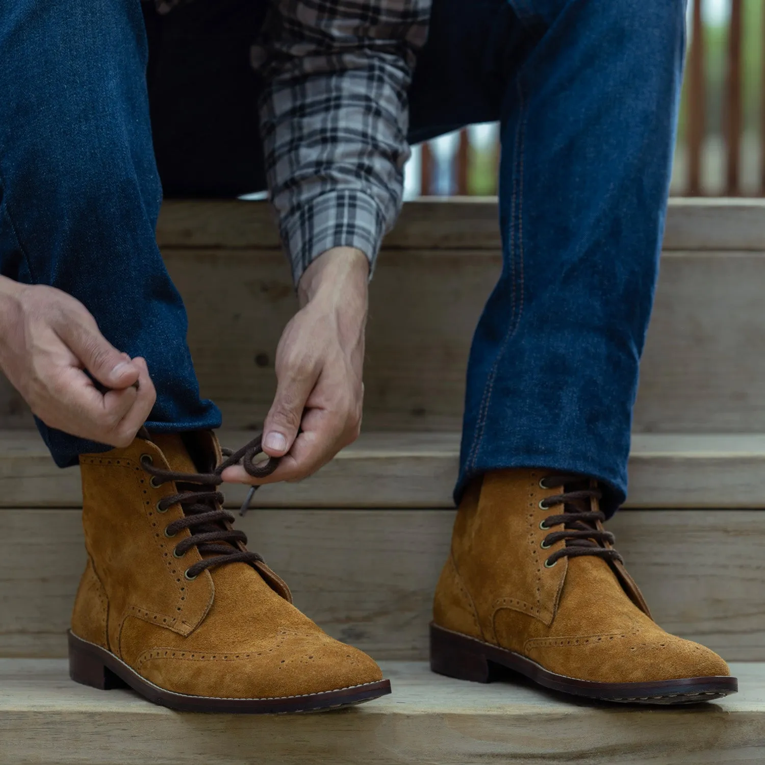 Duster Brogues Derby Brown Suede Leather Boots - StudGuard