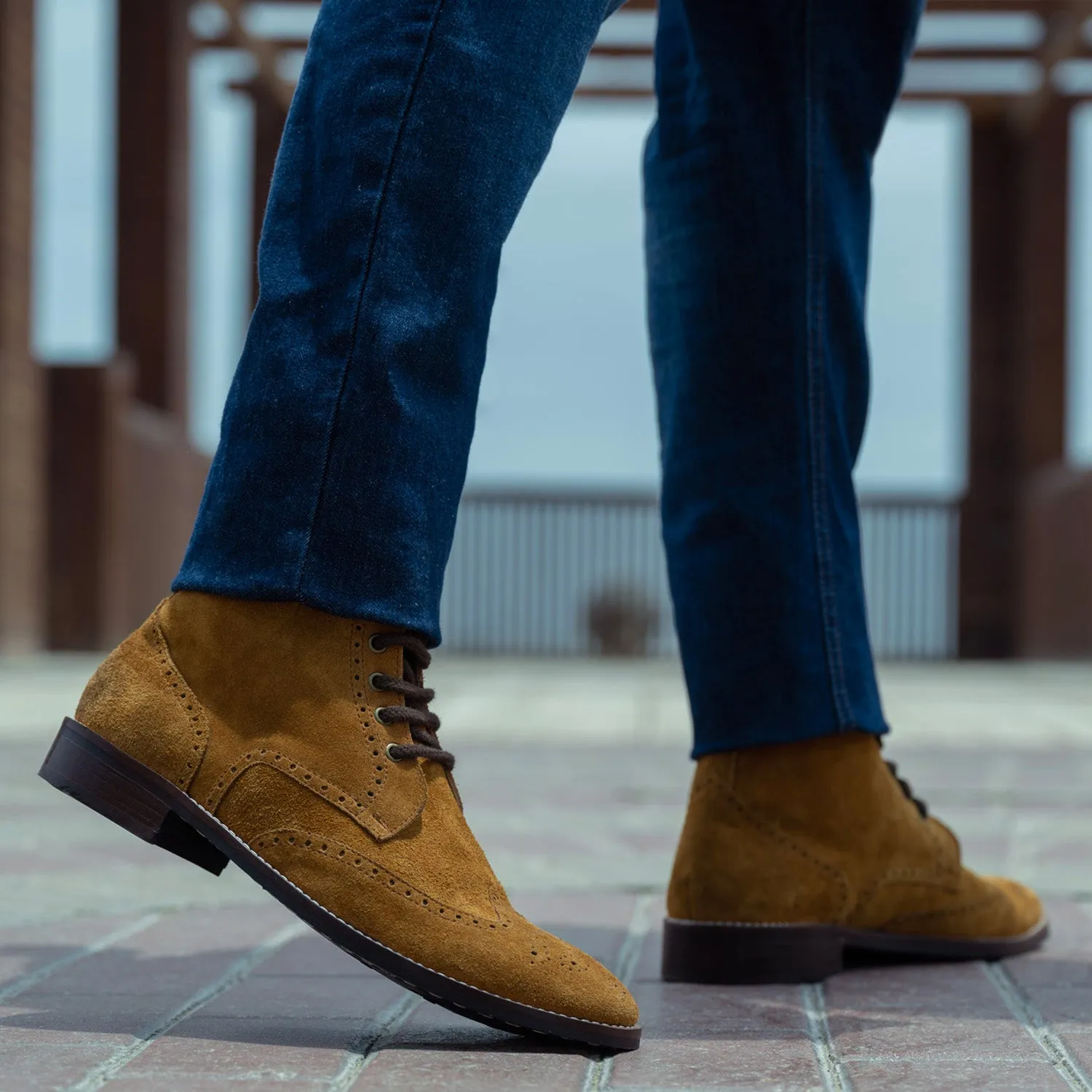 Duster Brogues Derby Brown Suede Leather Boots - StudGuard