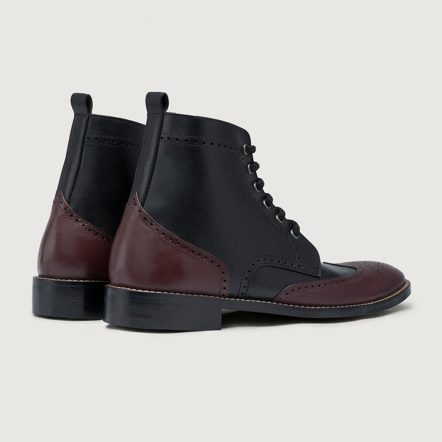 Duster Brogues Derby Maroon Black Leather Boots - StudGuard